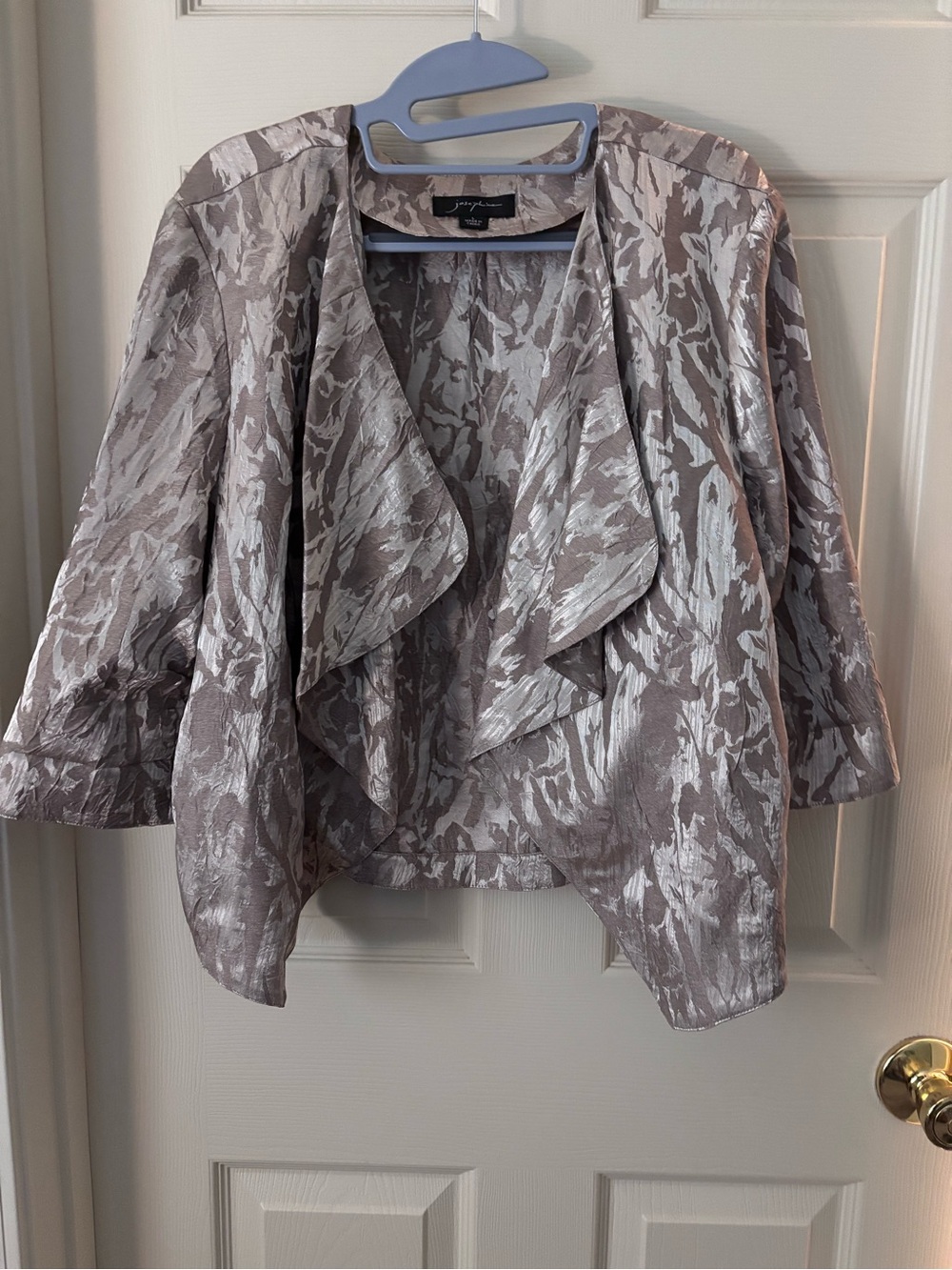 Josephine Metallic Taupe & Silver Draped Open-Front Blazer